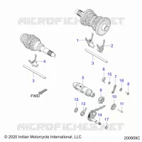 DRIVE TRAIN, SHIFT FORKS AND DRUM
