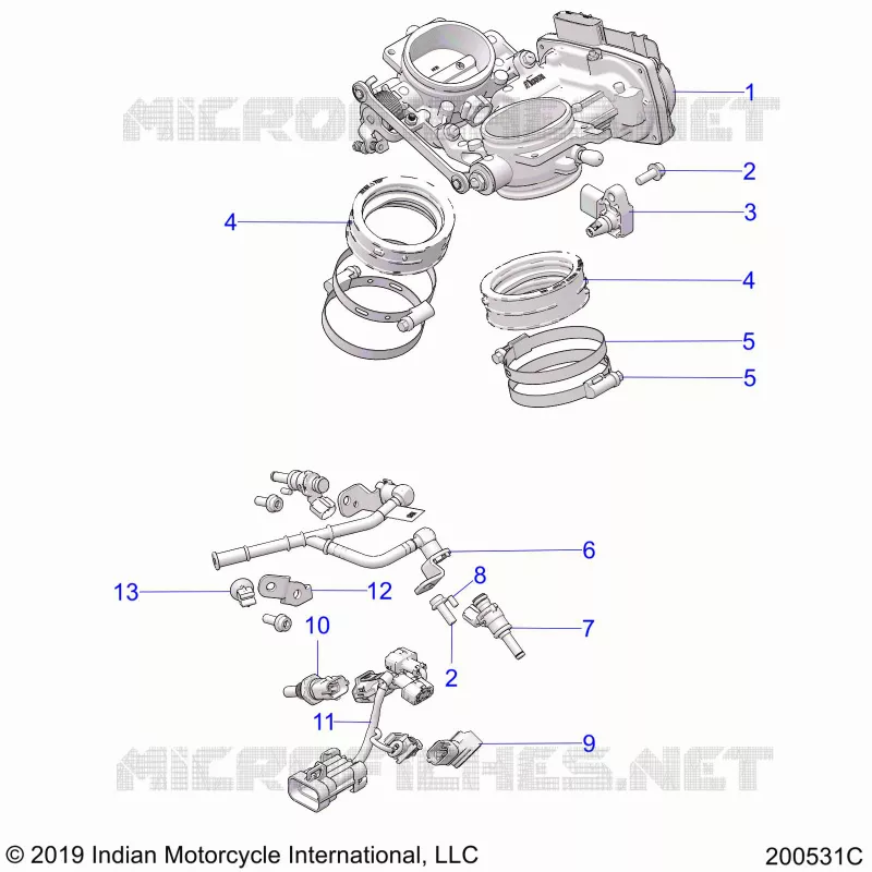 ENGINE, THROTTLE BODY AND FUEL RAIL